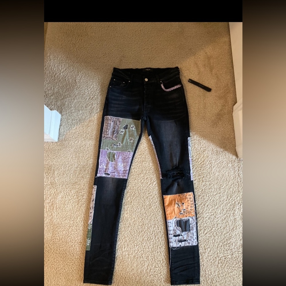 Amiri Black Bandana Art Patch Jeans Never Worn Gem